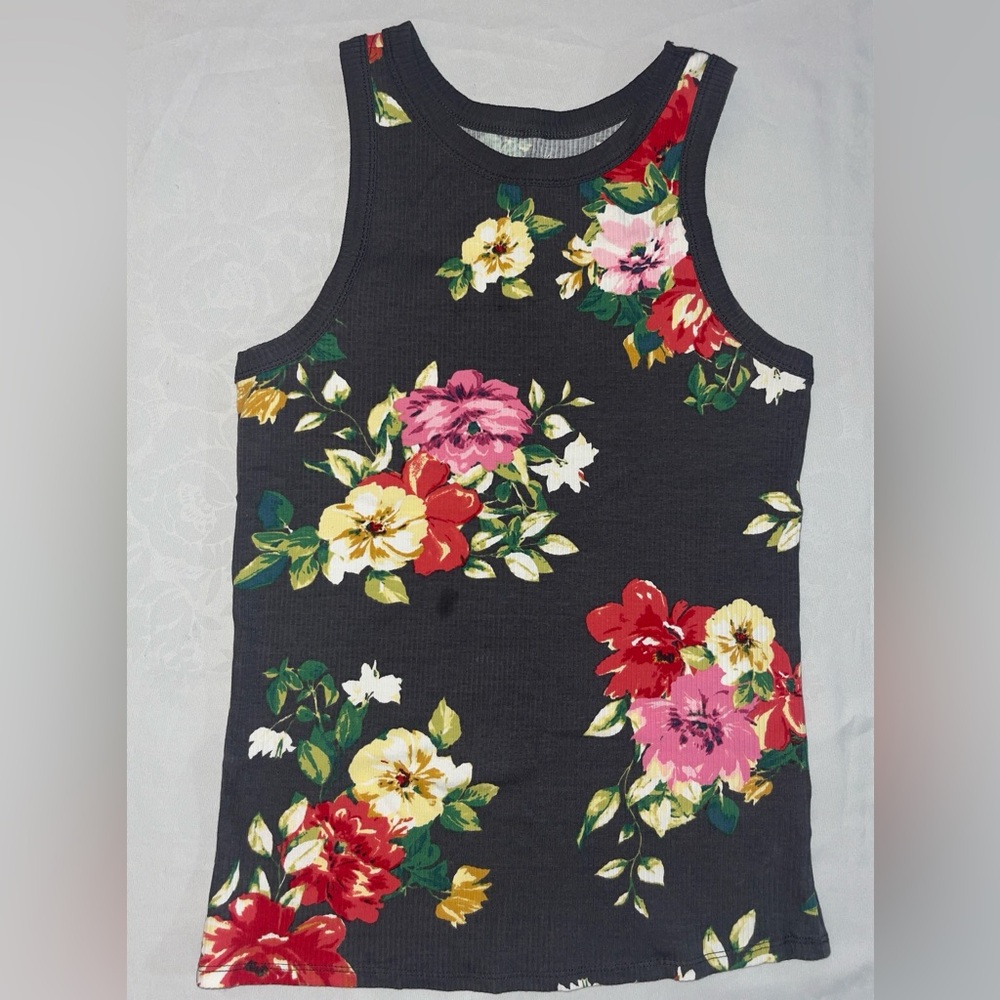 SALE🌺24/7 Floral Tank Top Dark Gray Large